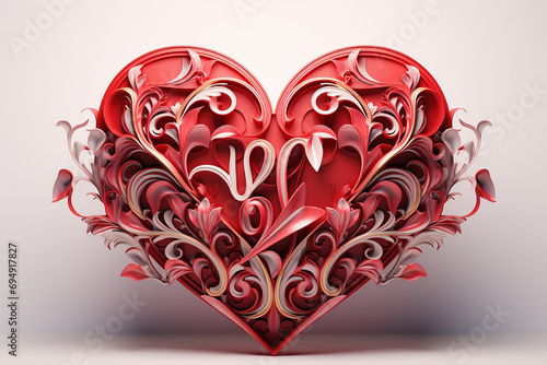 Vintage heart with patterns and swirls. Valentine's card.