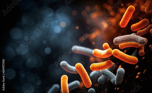 3D Rendered Illustration of Bacteria Closeup Medical Background with Glowing Effect and Bokeh Lights photo