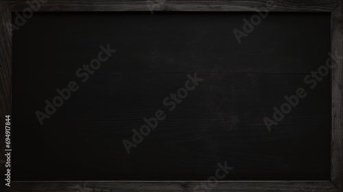 Empty Black Chalkboard Texture Background with Wooden Frame for Education and Menu Design Display