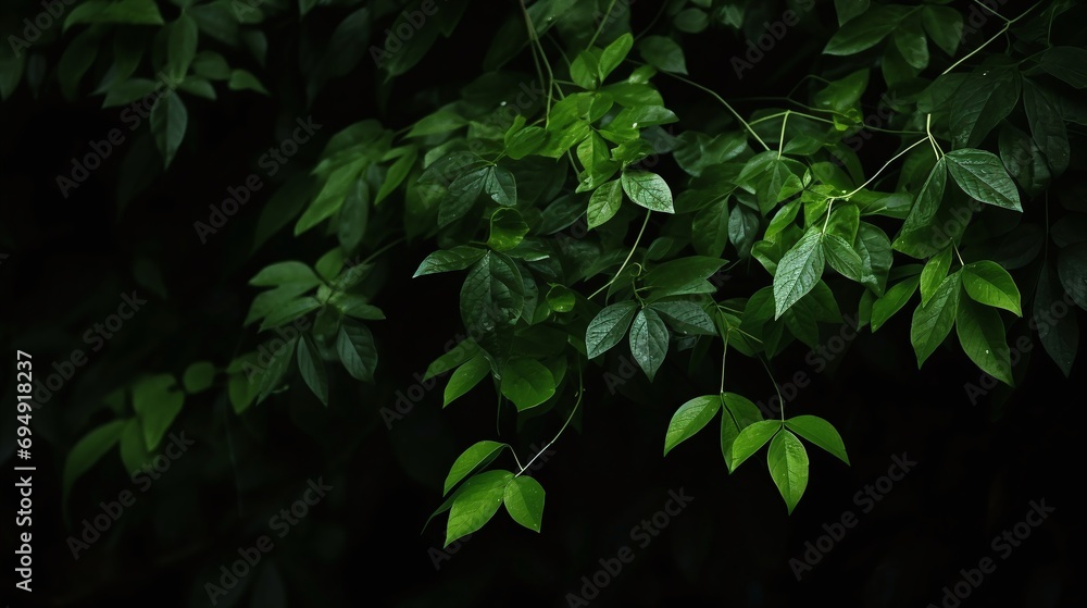 Lush Green Leaves on Dark Background Natural Wallpaper Lush Green Leaves on Dark Background Natural Wallpaper
