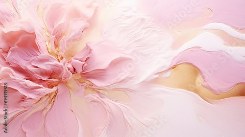 Abstract liquid marble background pink white with gold.