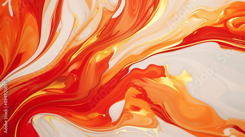 Liquid marble abstract background white-red-gold.