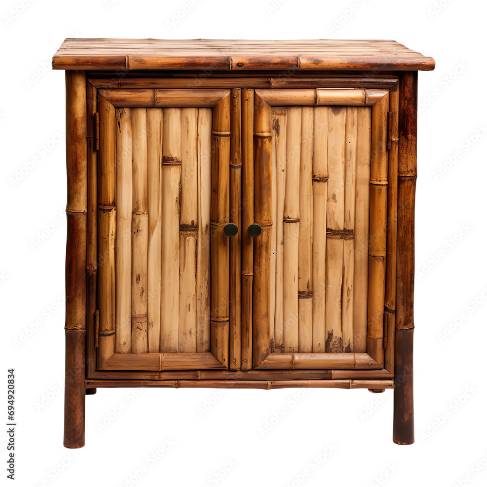Front view Damaged & Rustic Bamboo Breeze Cabinet isolated on transparent background.