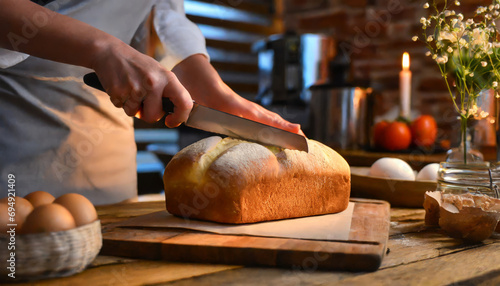 Handmade Organic Bread: Delicious and Freshly Baked in a Rustic Kitchen