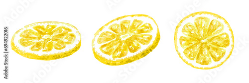 Lemon slice set. Hand drawn watercolor illustration,  isolated on white background photo