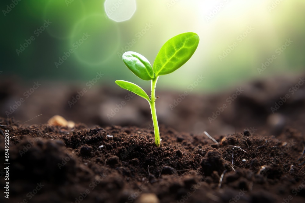 Fototapeta premium Close-Up Of Fresh Green Plant and green seed growing AI Generated