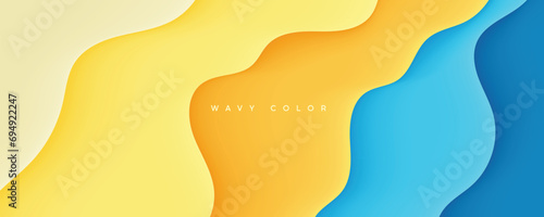 Yellow and blue wavy background papercut shape concept design