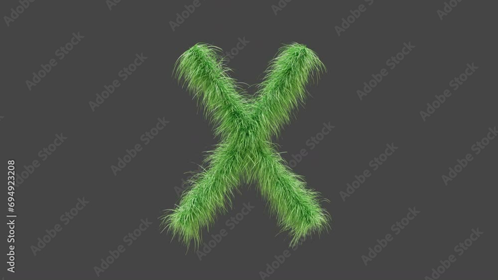 3D animation green grass letter X, isolated beautiful letter of green grass blowing in the wind, 3D rendering, RGB Alpha, UHD 4K 3D animation green grass letter X, isolated beautiful letter of green grass blowing in the wind, 3D rendering, RGB Alpha, UHD 4K