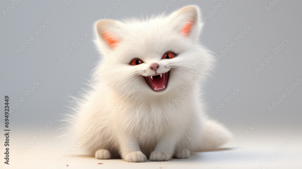 A white cat sitting on top of a table