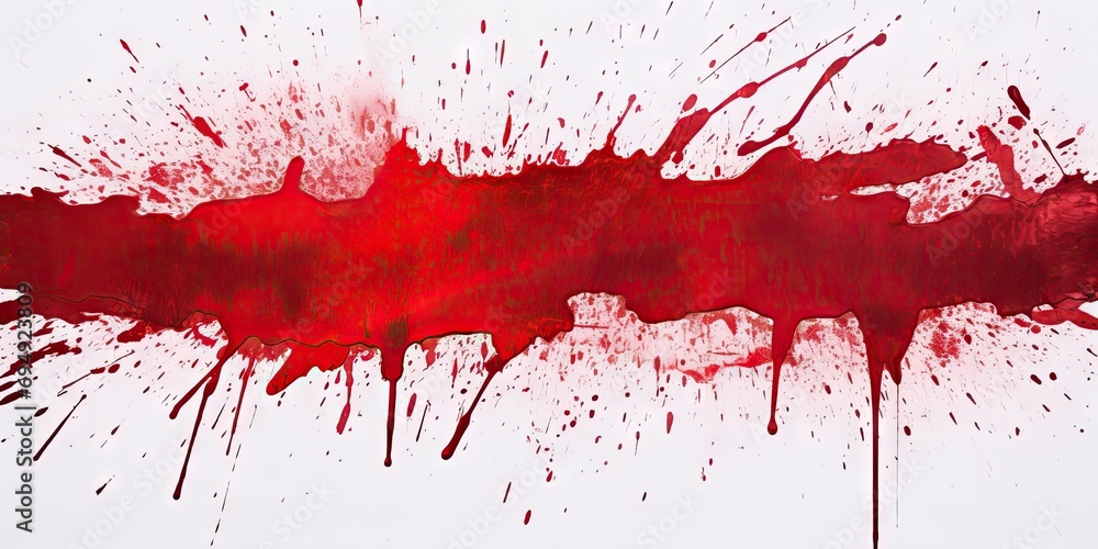 Red Blood Paint Texture on White Background, Smeared Scarlet Ink, Smeared Blood Pattern - obrazy, fototapety, plakaty 