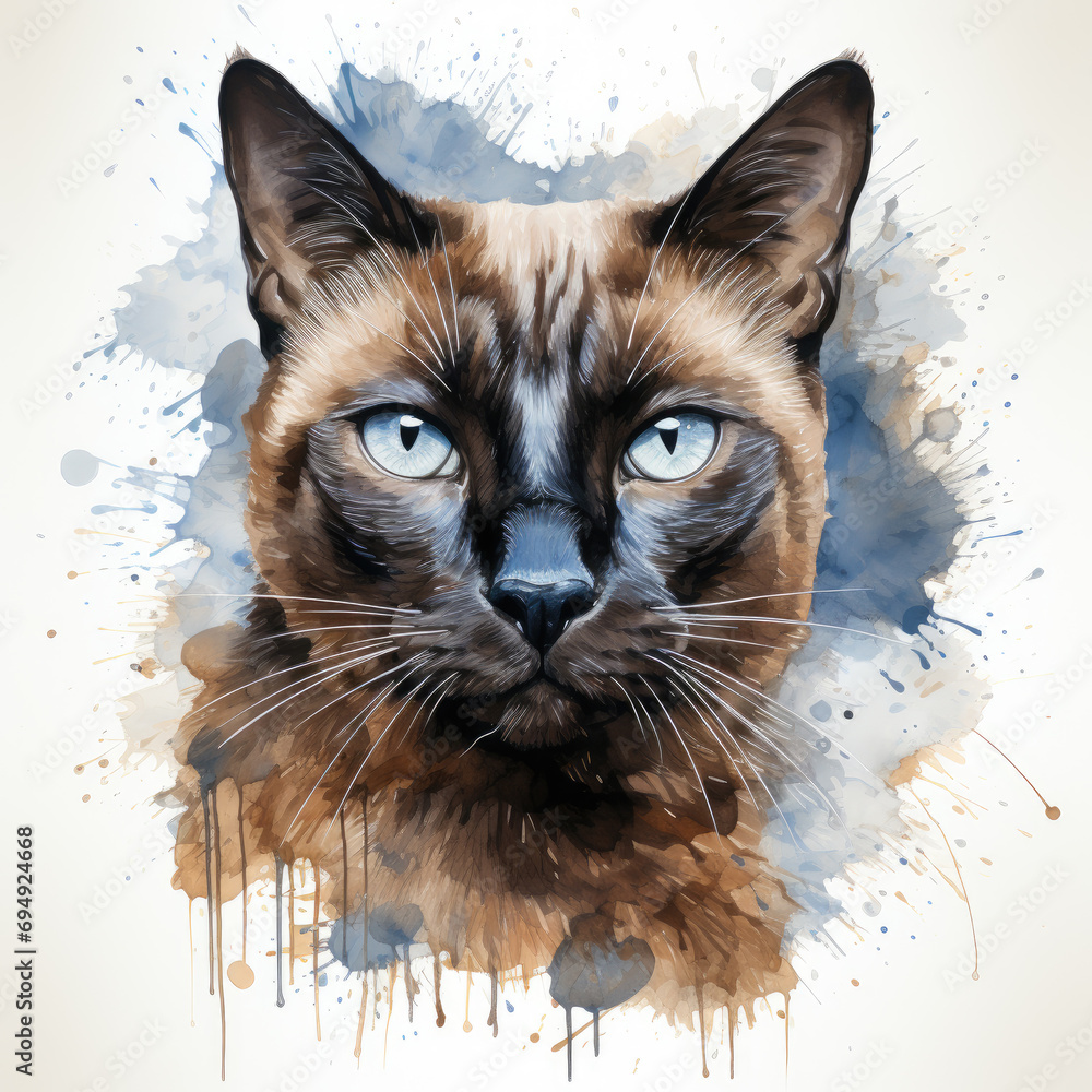 watercolor Siamese clipart, Generative Ai