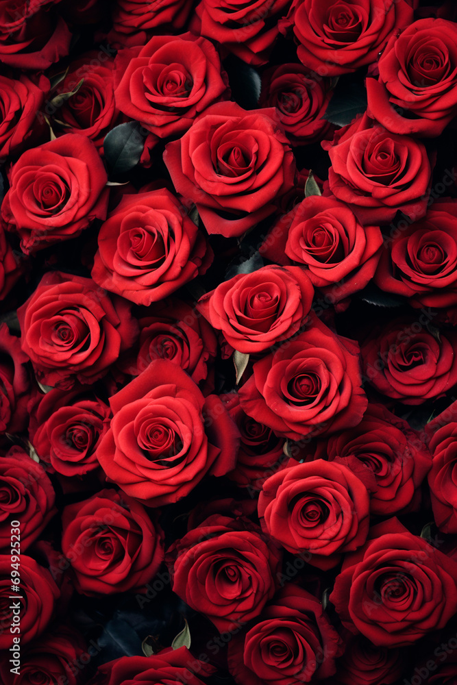 Texture of red roses background a lot. Selective focus.