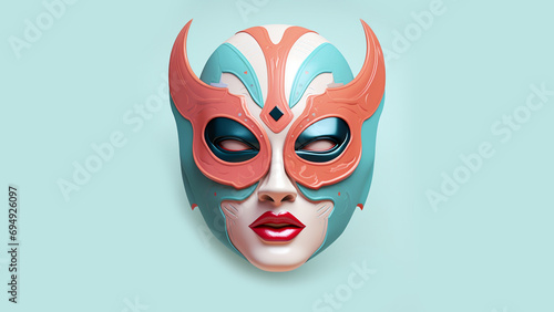 retro futuristic style woman wrestler mask, pastel color