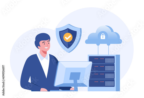 Cyber security, Data protection metaphors set. Database, cyber security, control, protection of computer services. Vector isolated concept illustrations