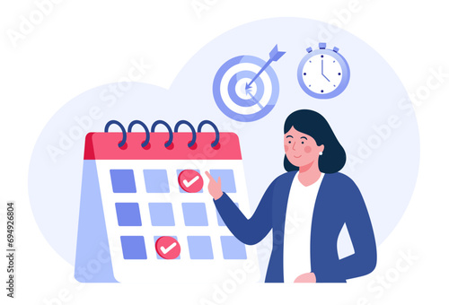 Schedule time management, deadline concept, planner, planning and organization, flat vector illustration banner for website