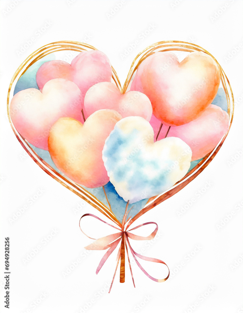 Kartka z motywem serca z waty cukrowej na urodziny i Walentynki. Generative AI - obrazy, fototapety, plakaty 