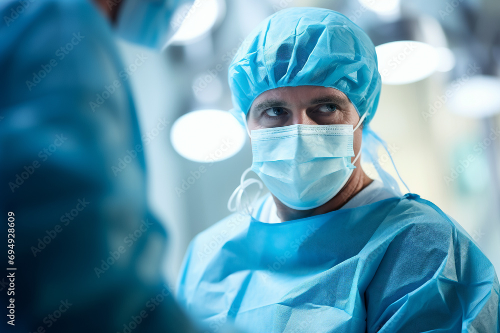Operating room, surgical team led by a surgeon, health care procedure in a hospital Operating room, surgical team led by a surgeon, health care procedure in a hospital