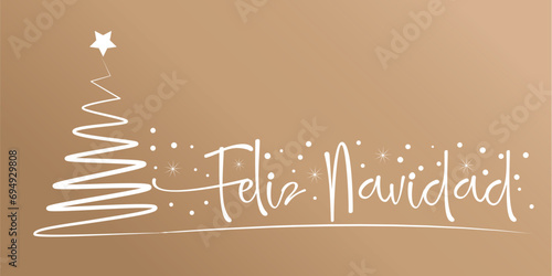 Tarjeta de Navidad dibujadas a mano con árbol de Navidad y estrellas sobre fondo dorado