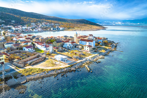 Town of Vinjerac in Velebit bay aerial view