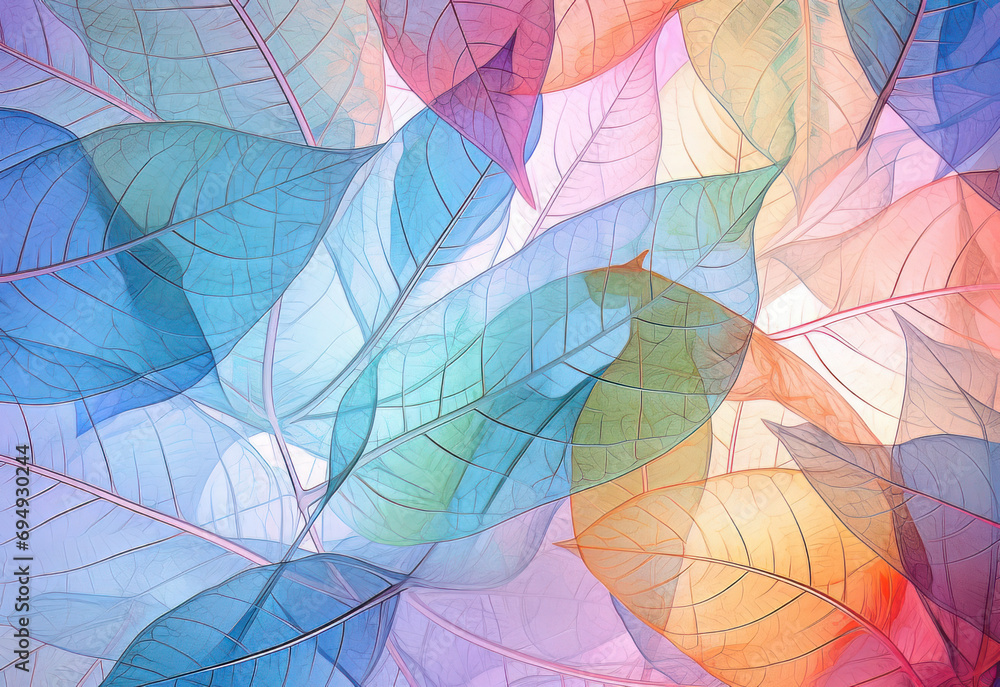 Colorful abstract background with transparent leaves structure