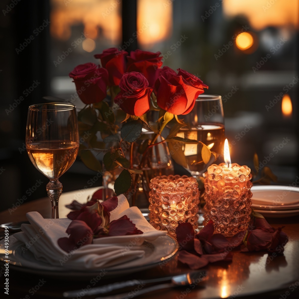 Romantic Dinner Table Setting: Valentines Day Concept Romantic Dinner Table Setting: Valentines Day Concept