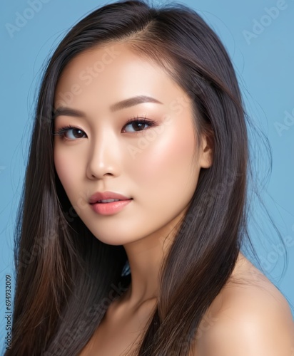 Young Asian beauty woman model long hair with natural makeup look on face and perfect clean skin