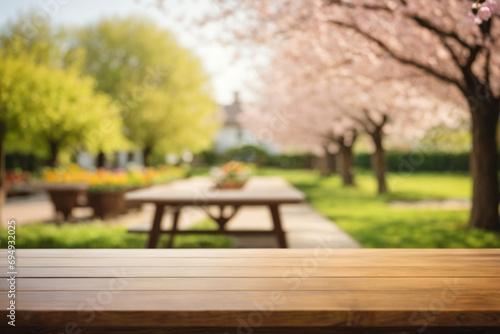 Wood table on blur of cafe, coffee shop, bar or restaurant background - can used for display or montage your products