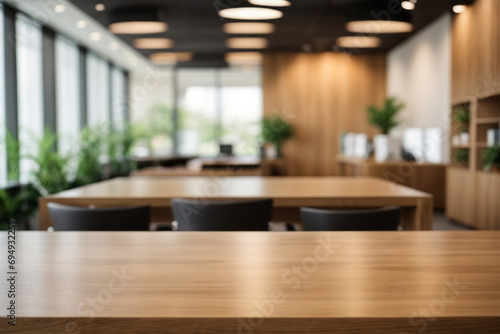 Wood table on blur of cafe, coffee shop, bar or restaurant background - can used for display or montage your products