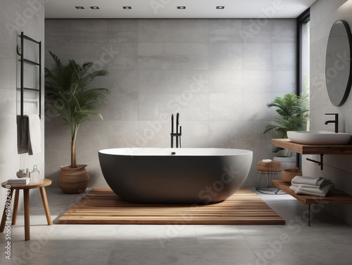 Freestanding bath in modern bathroom