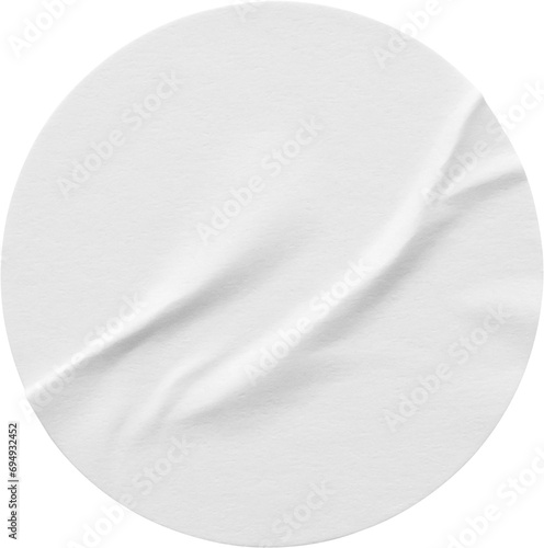 Blank white round paper sticker label isolated on white background photo