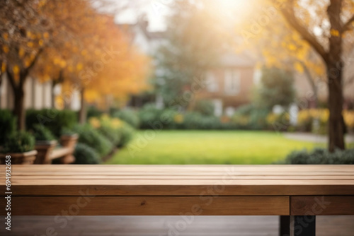 Wood table on blur of cafe  coffee shop  bar or restaurant background - can used for display or montage your products