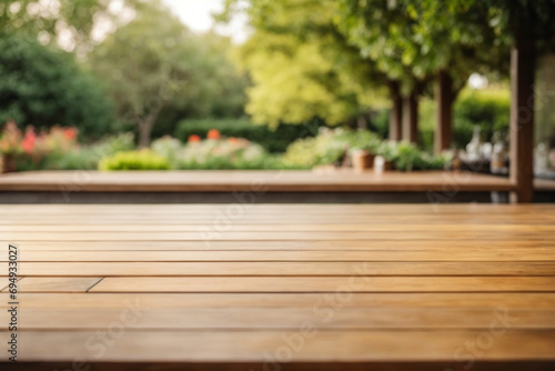 Wood table on blur of cafe, coffee shop, bar or restaurant background - can used for display or montage your products