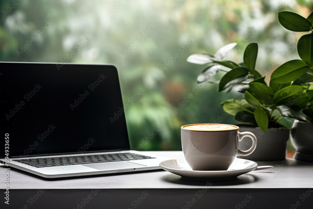 Coffee white business work computer technology cup laptop desk notebook interior background table office Coffee white business work computer technology cup laptop desk notebook interior background table office