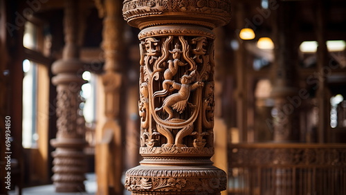 a large wooden column, Indian architecture with Generative AI