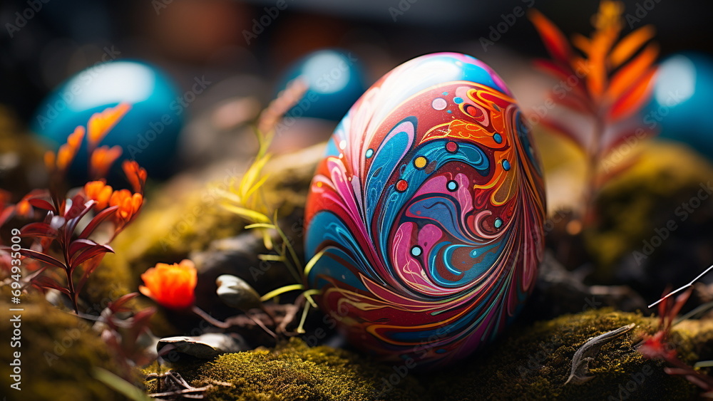 colorful easter egg with Generative AI - obrazy, fototapety, plakaty 