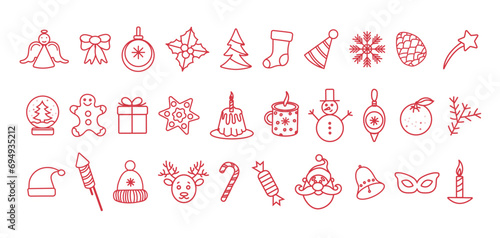 New year icon set many design elements. New Year collection. Thin line design. Vector illustration.