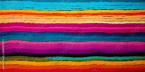 Cinco de Mayo party decor background. Mexican fabric or rug pattern with colorful stripes. Mexican Serape design banner. photo