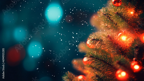 christmas tree with garland on dark background