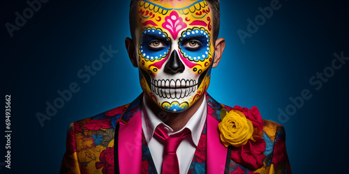 Cinco de Mayo. Calavera  Abstract Mexican Skull Face Paint. An abstract banner featuring a portrait in Mexican carnival style.