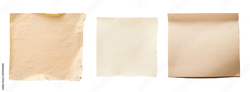 old paper isolated on a transparent PNG background, white background,blank paper, copy space, Generative Ai