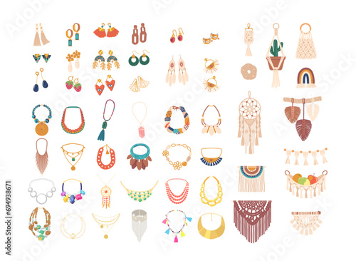 Elegant Jewelry And Decorations Vector Set. Sparkling Gemstones Adorn Exquisite Pieces, Reflecting Timeless Beauty