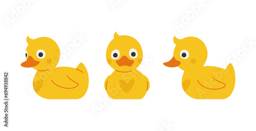 Rubber duck toy. View from different sides. Vector illustration isolated on white