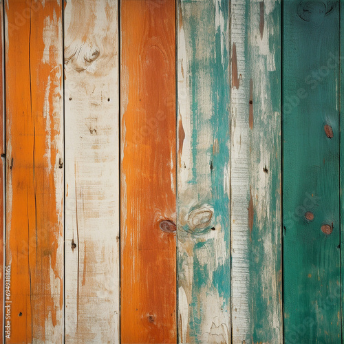 a white, orange, and green wood plank royalty background, wallpaper created with Generative Ai