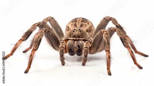 Carolina wolf spider - Hogna carolinensis - facing camera, extreme detail throughout, isolated cutout on white background