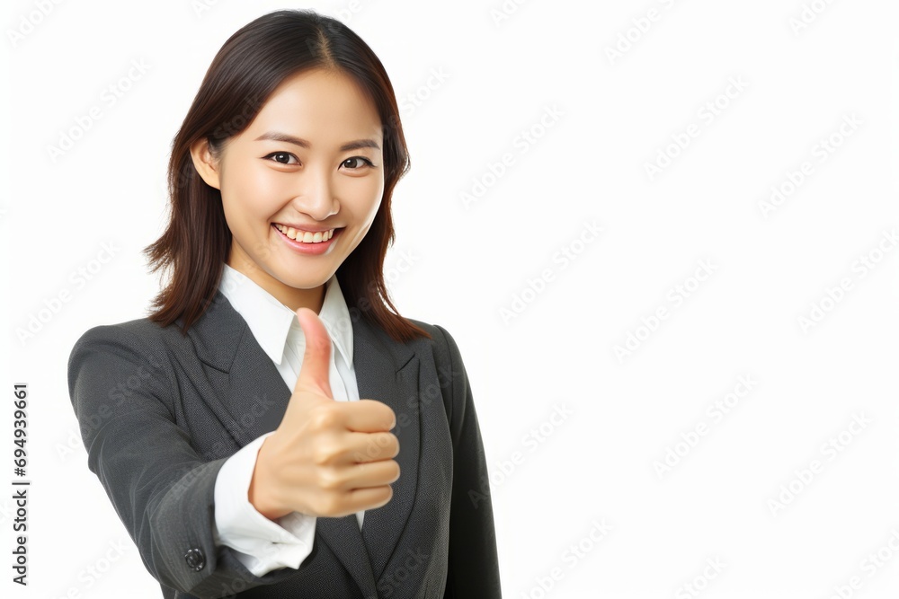 Asian Professional Giving a Thumbs Up in Business Attire Asian Professional Giving a Thumbs Up in Business Attire