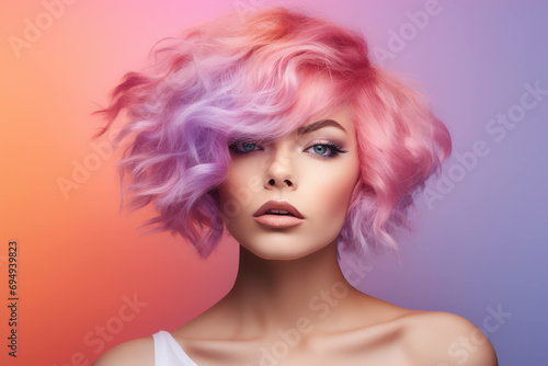 Woman young background fashion female model salon pink portrait glamour beauty woman styling hair face