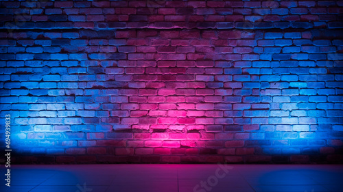 blue neon brick wall with a neon light