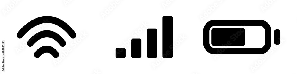Icons black network, Wi-Fi, charge set. Set of vector icons for devices with a display. Web icons vector. Set of internet icons. Icons black network, Wi-Fi, charge set. Set of vector icons for devices with a display. Web icons vector. Set of internet icons.