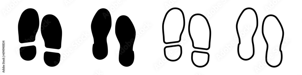 Footprint vector icon. Set of different shoe tracks. Outline footprint vector. Vector illustration. Footprint vector icon. Set of different shoe tracks. Outline footprint vector. Vector illustration.