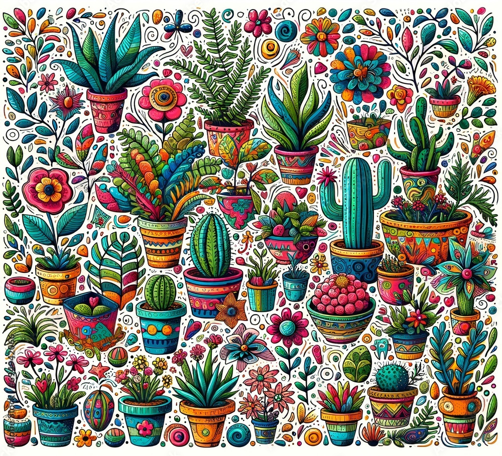 Playful plants nature doodle art Playful plants nature doodle art